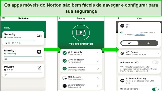 Captura de tela do aplicativo iOS do Norton mostrando como a interface é limpa e simples, facilitando a navegação para usuários iniciantes.