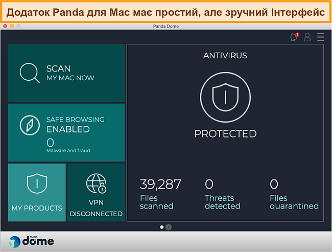 Знімок екрана інтерфейсу програми Panda на Mac.