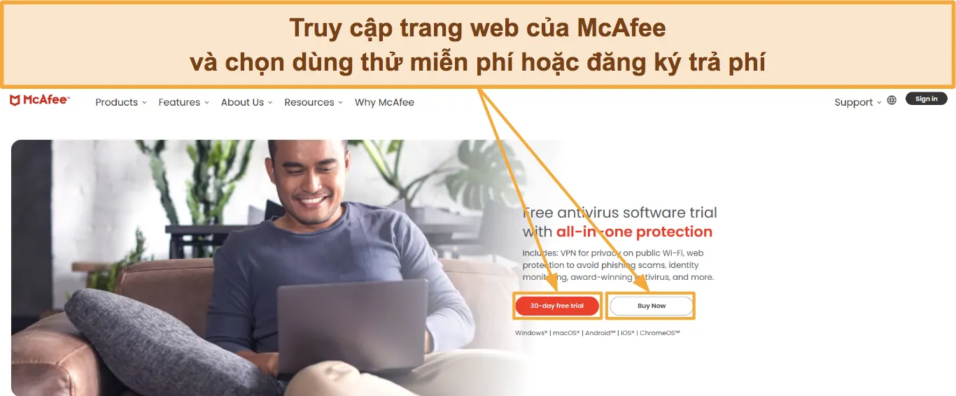 Ảnh chụp màn hình hiển thị cách chọn đăng ký McAfee.