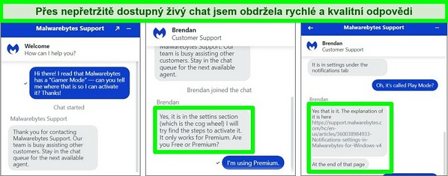 Screenshot funkce Live Chat a řešení technické otázky agentem