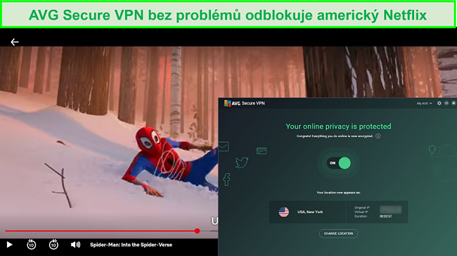 Screenshot AVG SecureVPN odblokování US Netflix