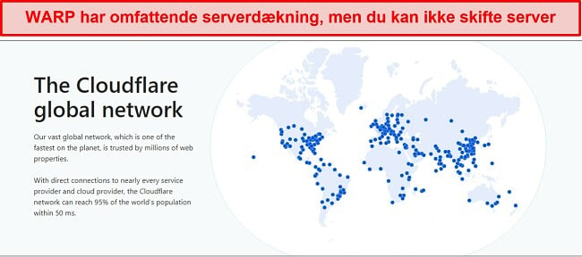 Et skærmbillede af WARPs servernetværk