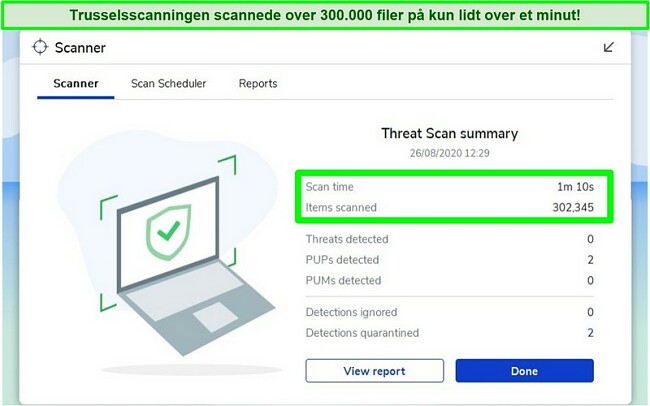 Skærmbillede af Malwarebytes Threat Scan-resultater