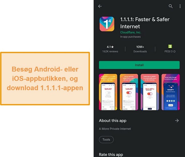 Skærmbillede af mobilappbutiks 1.1.1.1.