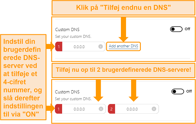 Skærmbillede, hvordan du får adgang til og opretter tilpassede DNS-servere på BullGuard