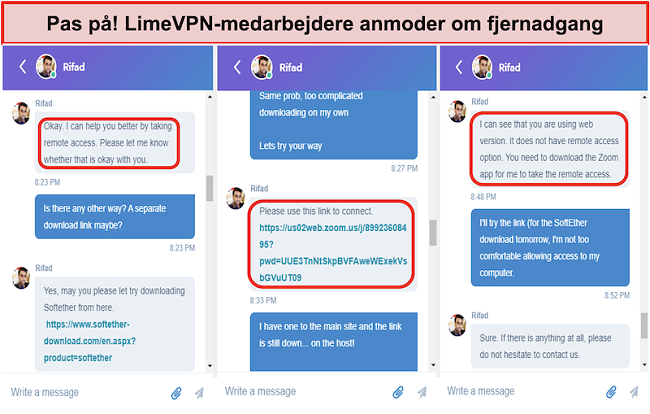 skærmbillede af LimeVPN agents request remote access