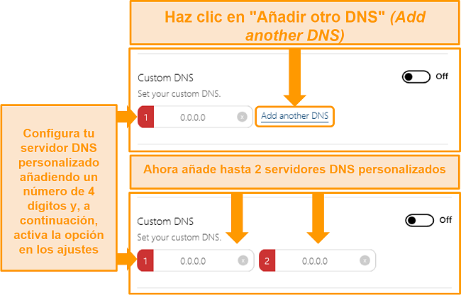 Captura de pantalla de cómo acceder y crear servidores DNS personalizados en BullGuard