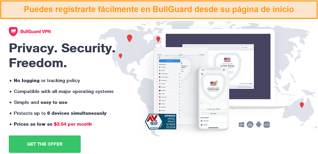 Captura de pantalla de la página de inicio de BullGuard para aludir a la facilidad de configuración