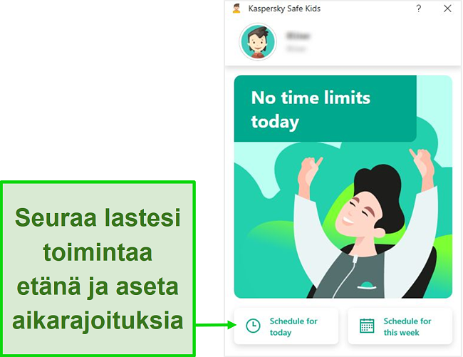 Näyttökuva Kaspersky Safe Kids -profiilista.