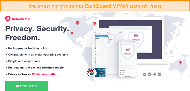 צילום מסך של דף הבית של BullGuard כדי לרמוז על קלות ההתקנה