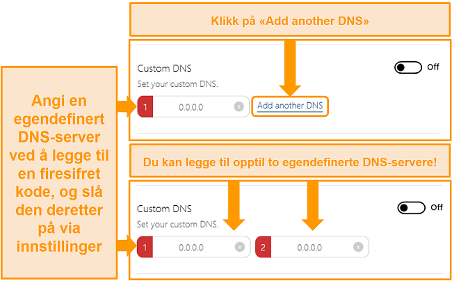 Skjermbilde hvordan du får tilgang til og oppretter egendefinerte DNS-servere på BullGuard