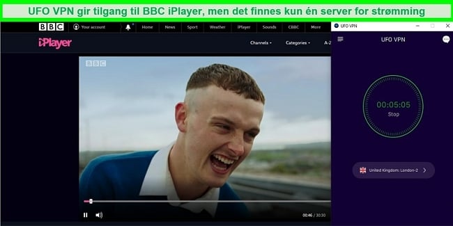 BBC iPlayer streaming The Young Offenders mens UFO VPN er koblet til BBC iPlayer streaming server i London