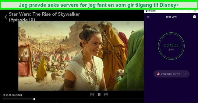 Disney Plus spiller Star Wars: The Rise of Skywalker mens du er koblet til en server i USA