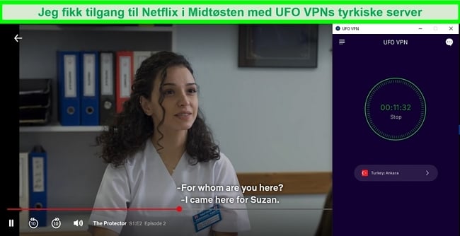 Netflix spiller et tyrkisk TV-show mens UFO VPN er koblet til serveren i Tyrkia