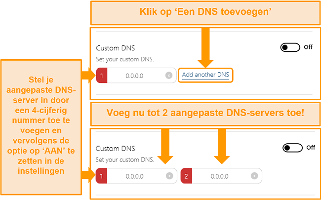 Schermafbeelding hoe u toegang krijgt tot aangepaste DNS-servers en deze maakt op BullGuard