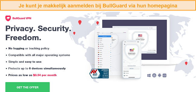 Screenshot van de startpagina van BullGuard om te verwijzen naar het installatiegemak