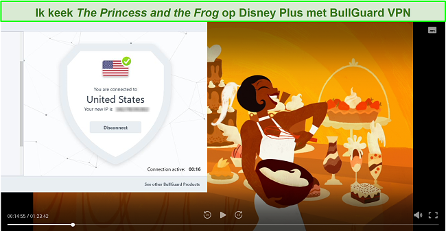 Screenshot van The Princess and the Frog op Disney Plus met BullGuard aangesloten