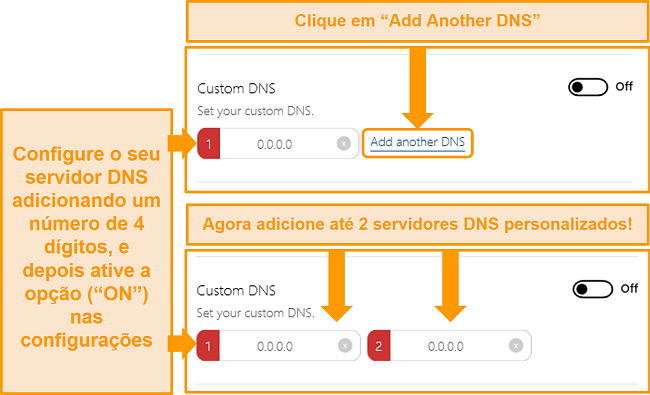 Captura de tela de como acessar e criar servidores DNS personalizados no BullGuard