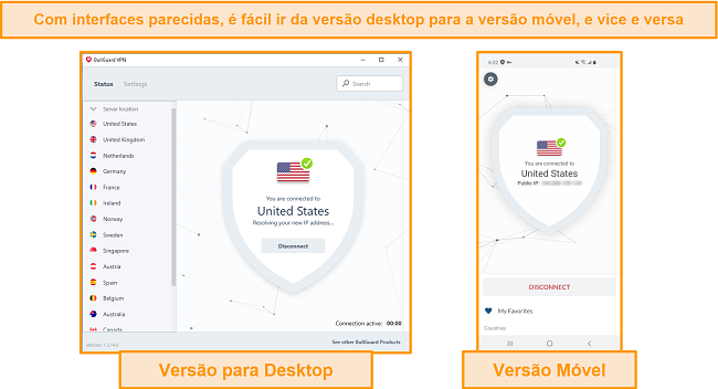 Captura de tela da interface do BullGuard em dispositivos móveis e desktops