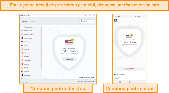 Captură de ecran a interfeței BullGuard pe mobil și desktop