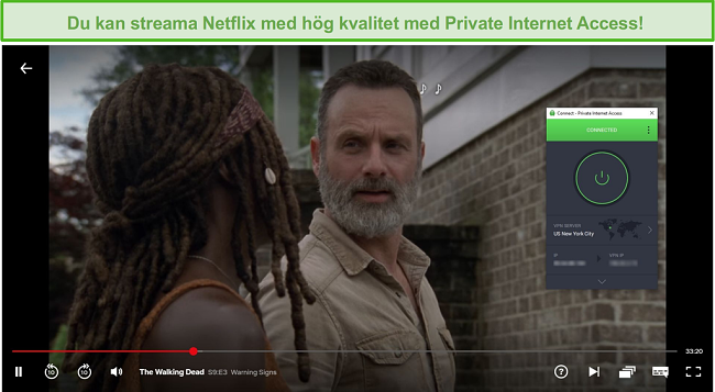 Skärmdump av PIA som blockerar Netflix USA och strömmar The Walking Dead