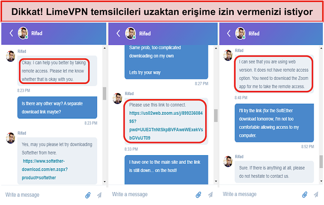 ekran görüntüsü LimeVPN agents request remote access