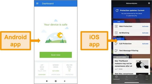 Знімки екрана інтерфейсів додатків для Android та iOS.