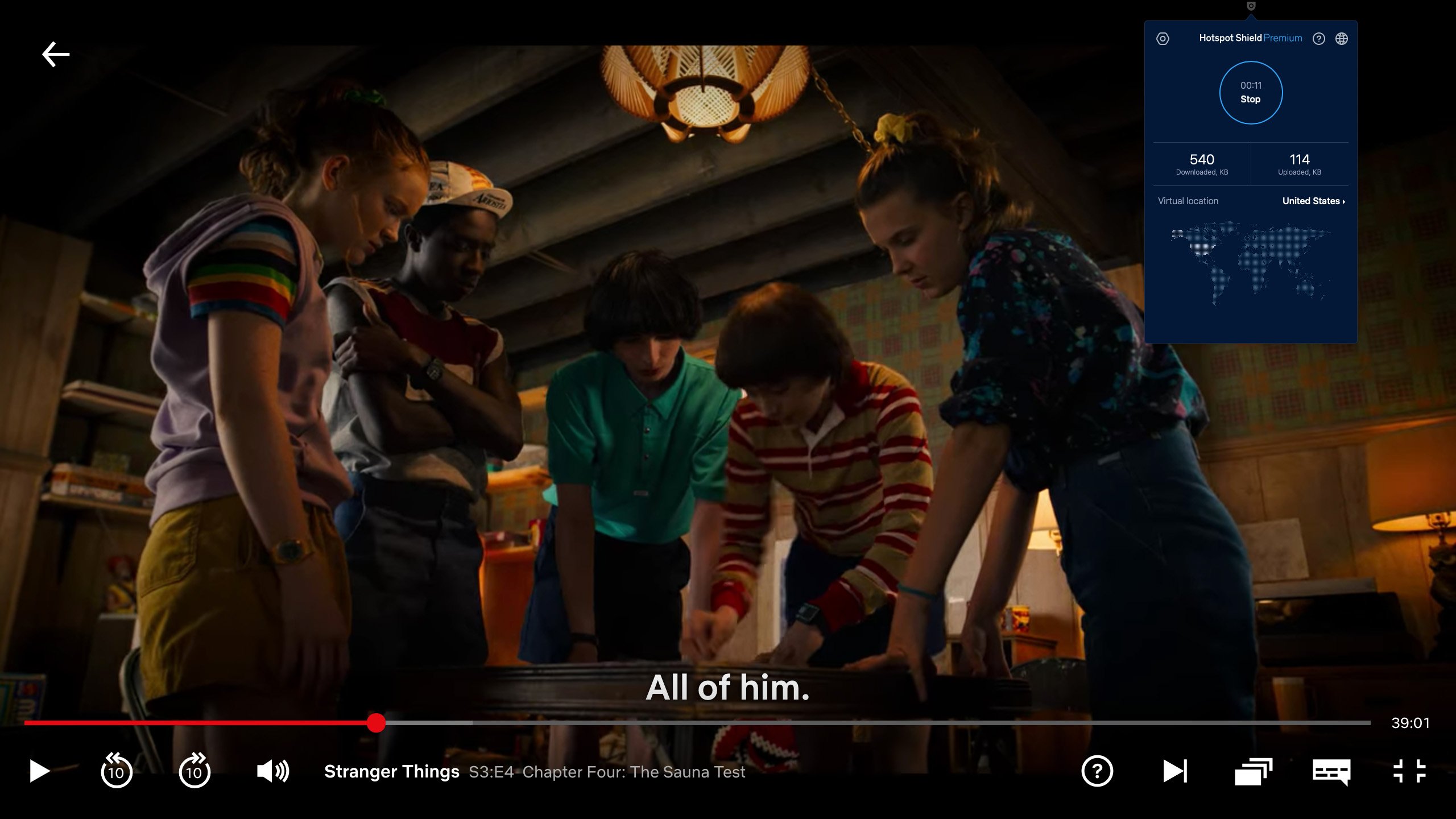 Netflix'te Hotspot Shield Stranger Things ekran görüntüsü