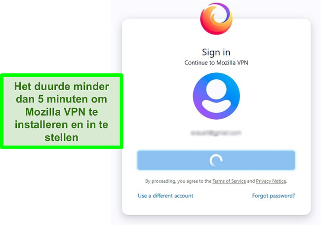 Screenshot van het inlogscherm van Mozilla VPN