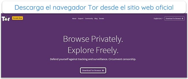 Image of Tor Project home page.