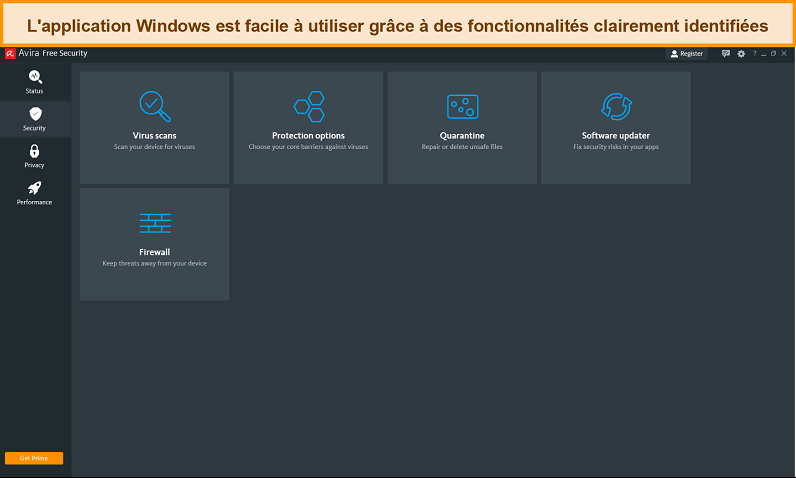 Capture d'écran d'Avira Antivirus sous Windows.