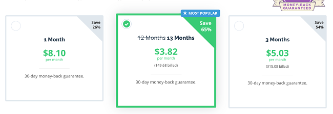 Screenshot of PrivateVPN vendor pricing table PT