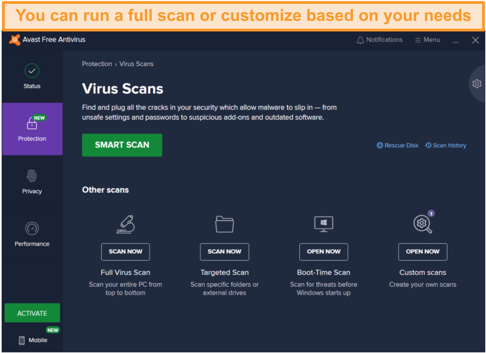 avast full virus scan slow
