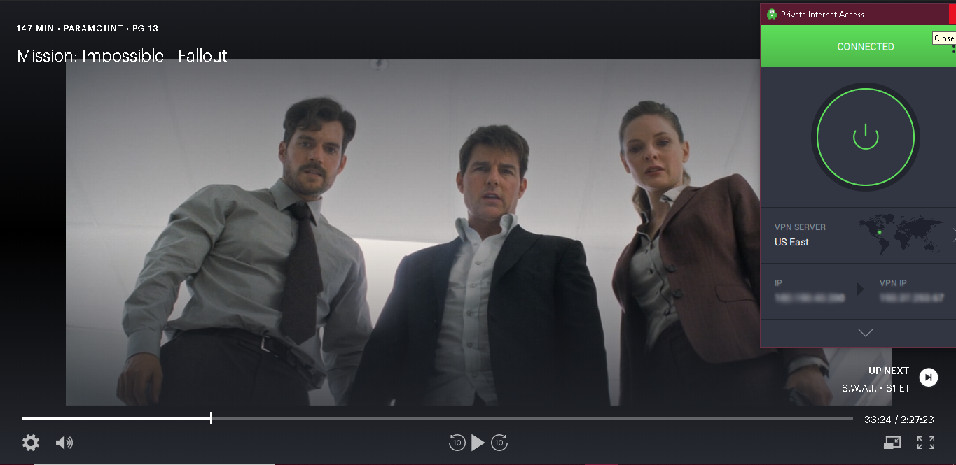 Screenshot Pia streaming Mission Impossible Fallout na Hulu