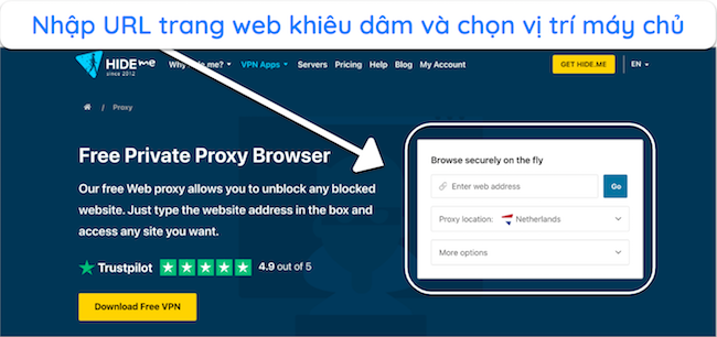 Ảnh chụp màn hình trình duyệt proxy của Hide.me