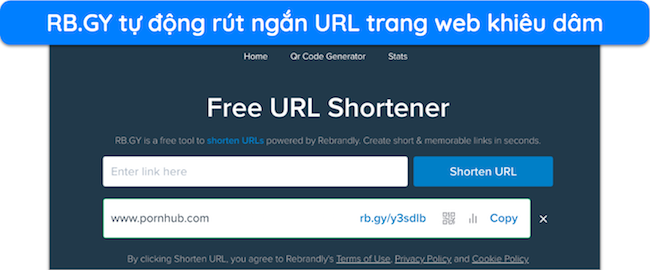 Ảnh chụp màn hình của trình rút ngắn URL RB.GY