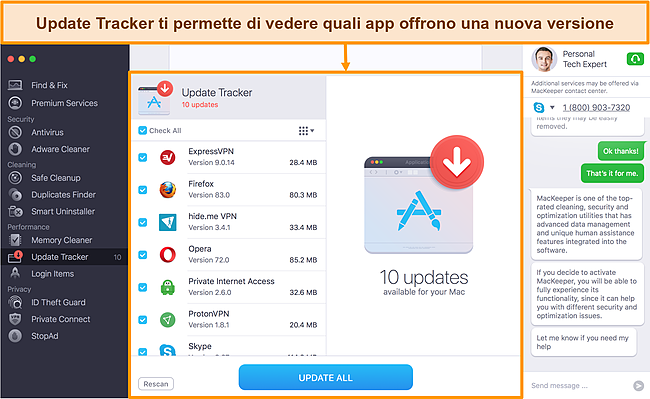 Immagine di MacKeeper Update Tracker che identifica le app che devono essere aggiornate