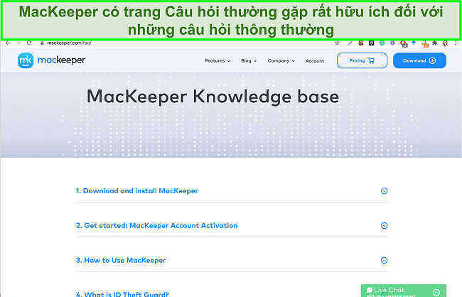 Hình ảnh kho kiến thức trực tuyến của MacKeeper đưa ra câu trả lời hữu ích cho các câu hỏi phổ biến