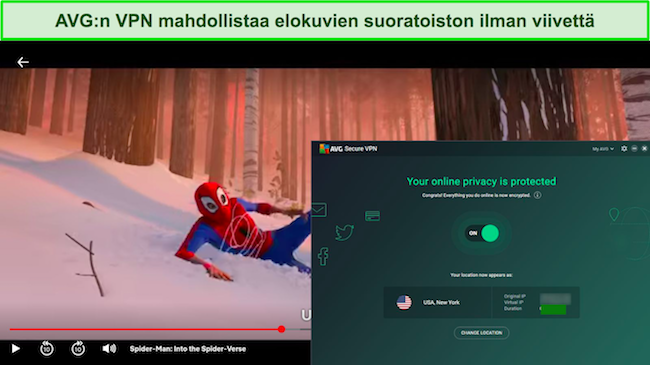 Kuvakaappaus AVG Secure VPN -suoratoistosta Netflixissä