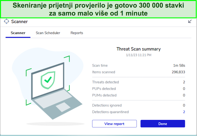 Malwarebytes recenzija koja ističe sučelje značajke Threat Scan.