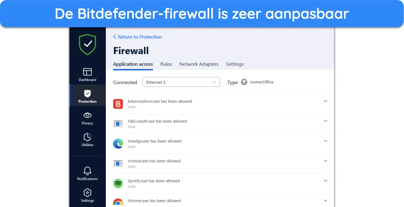 U kunt de firewallinstellingen van Bitdefender naar wens aanpassen.