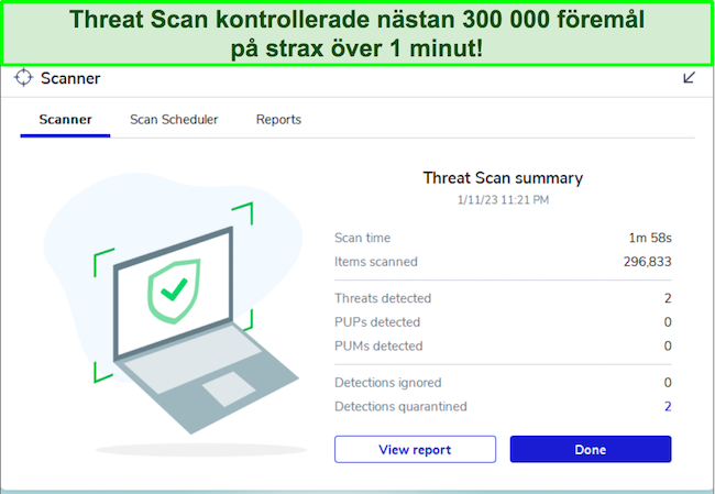 Malwarebytes recension som markerar gränssnittet för funktionen Threat Scan.