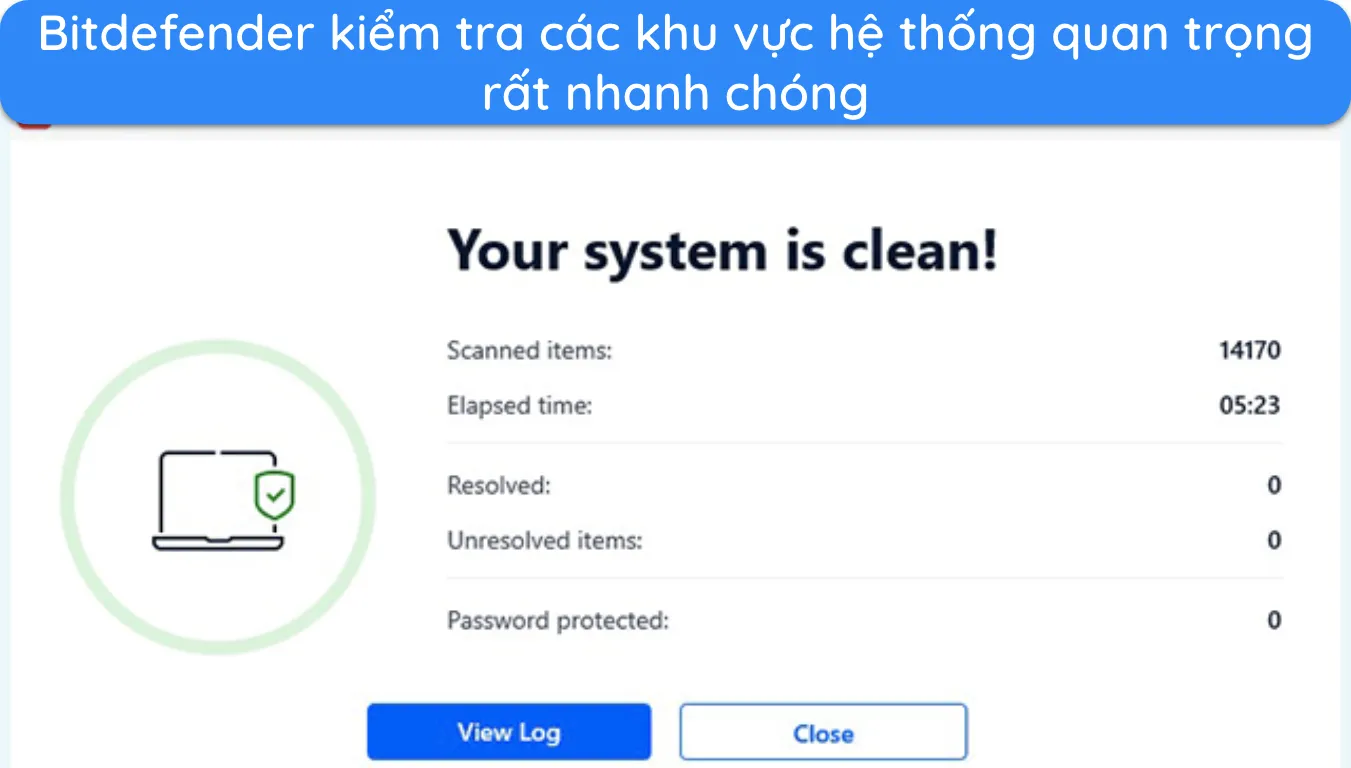 Ảnh chụp màn hình hiển thị kết quả của Quick Scan của Bitdefender.