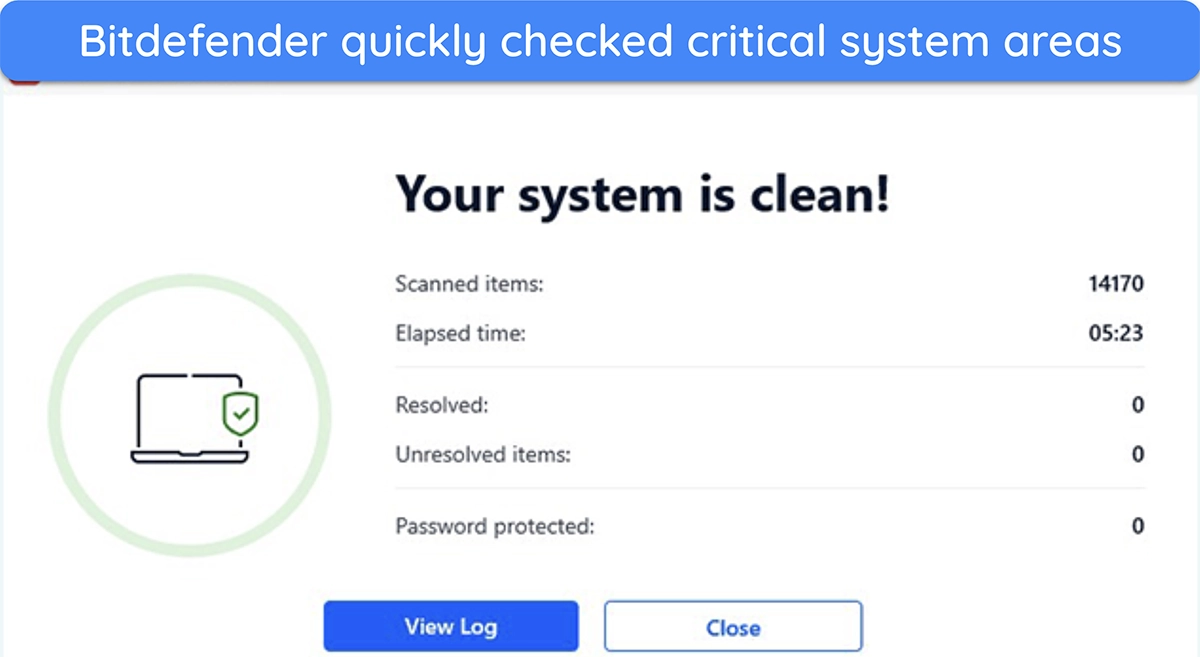 Screenshot showing the results of Bitdefender's Quick Scan