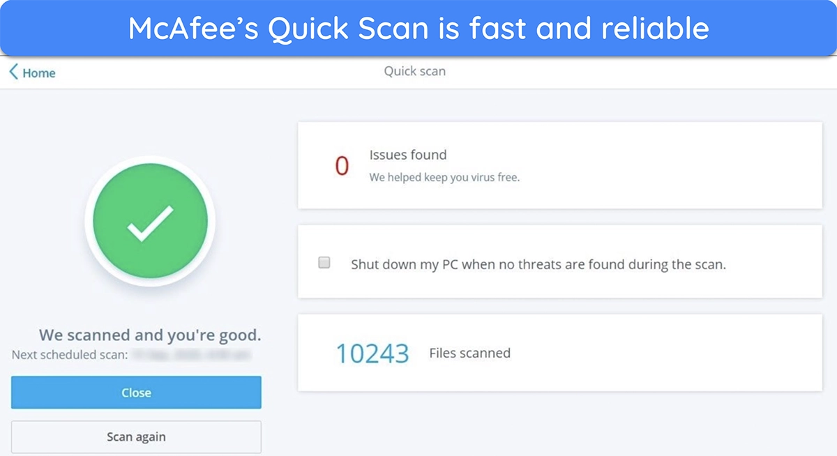 Screenshot showing the results of McAfee's Quick Scan