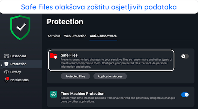 Snimka zaslona koja prikazuje Bitdefenderove alate protiv ransomwarea