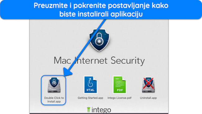 Snimka zaslona koja pokazuje kako pokrenuti Intego instalaciju na macOS