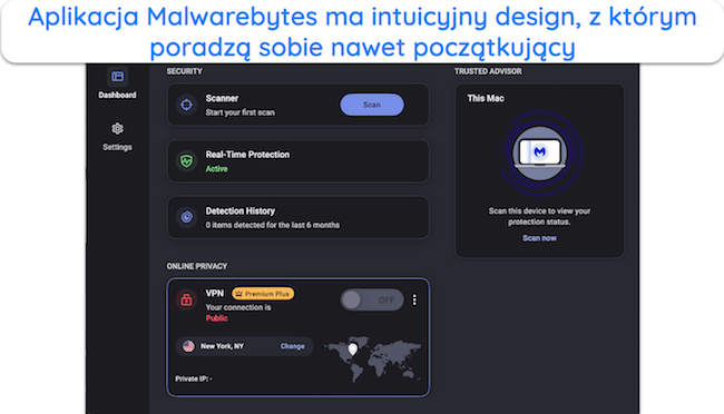 Zrzut ekranu przedstawiający interfejs aplikacji Malwarebytes na macOS