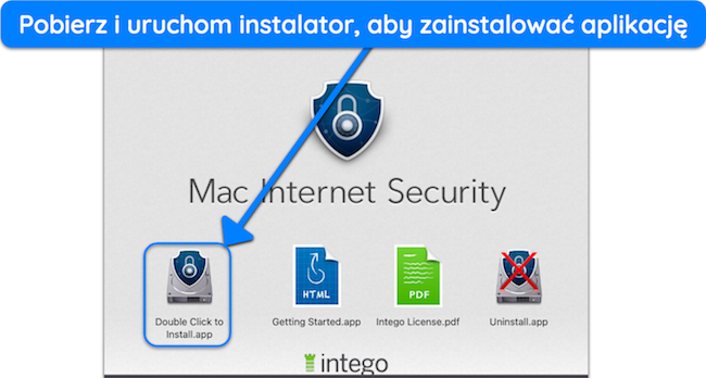 Zrzut ekranu pokazujący jak rozpocząć instalację Intego na macOS