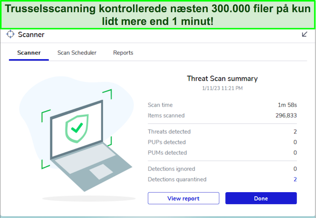 Malwarebytes-gennemgang, der fremhæver grænsefladen til Threat Scan-funktionen.